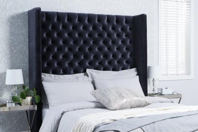 Niven Tall Upholstered Chesterfield Winged Floor-Standing Headboard