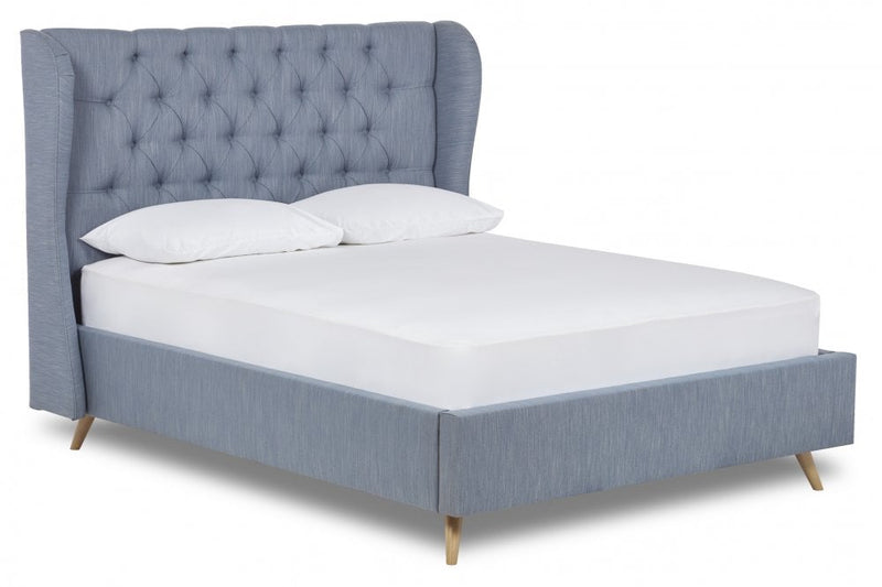 Baker Upholstered Bed With Winged Headboard And Beech Wood Legs