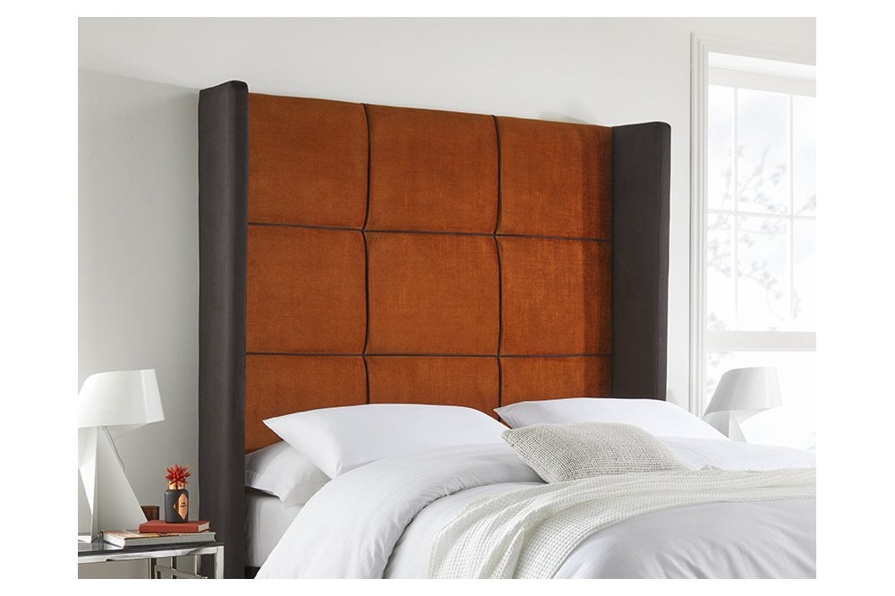 Elton Tall contemporary upholstered floor-standing winged headboard