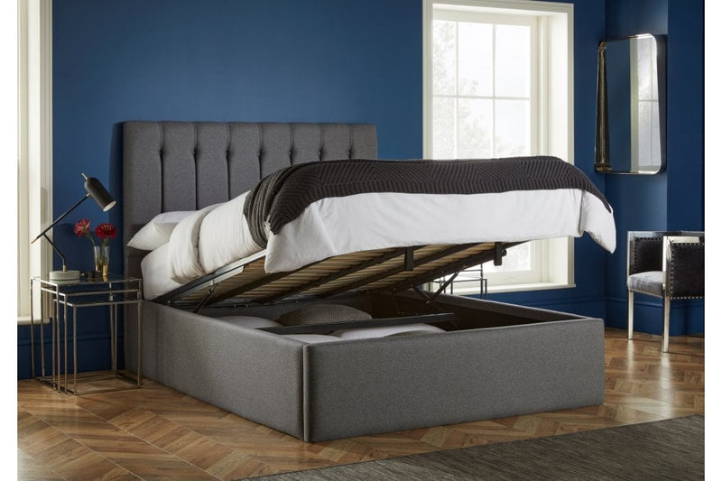 Lenny Upholstered End-Lift Ottoman Bed With Button-Backed Headboard