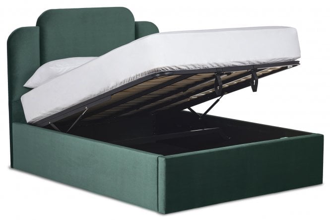 Paloma Modern upholstered ottoman bed with art deco headboard